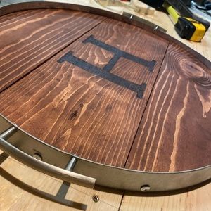 Custom Hand made wine barrel ring wooden tray * i can burn what you want!